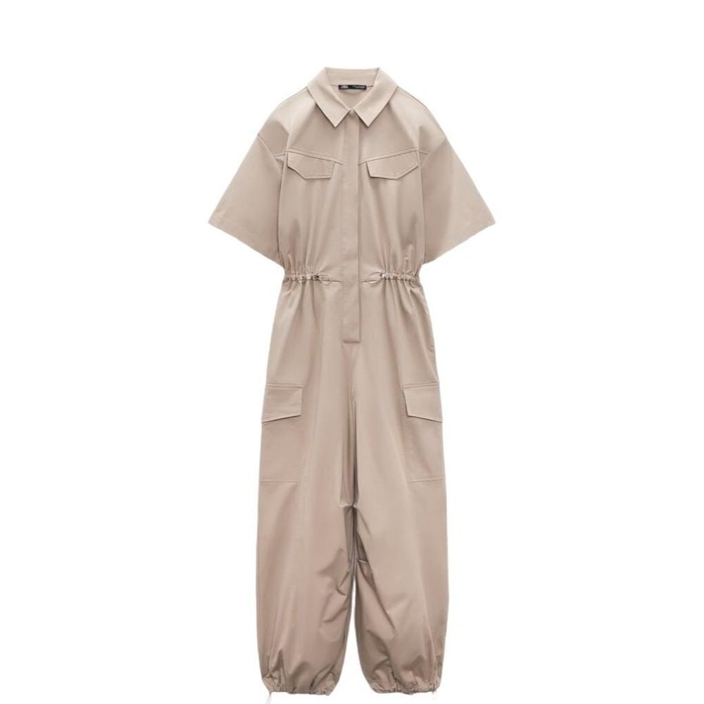 ZARA GABARDINE JUMPSUIT BEIGE SIZE XS 8342/317